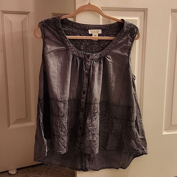 Rachel Zoe cotton lace & eyelet swing tank top SZ Medium flowy button detail - Picture 1 of 12